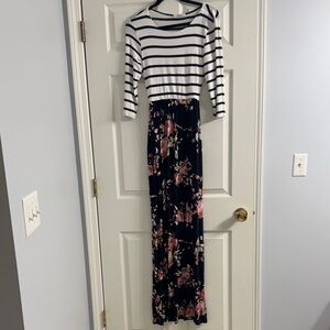 Striped and Floral Long Sleeve Dress